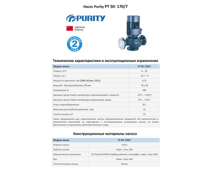 Циркуляционный насос In-Line PURITY PT 50-170/7