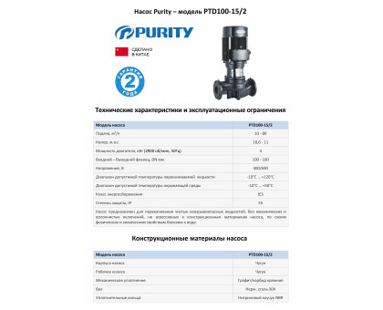 Циркуляционный насос In-Line PURITY PTD 100-15/2