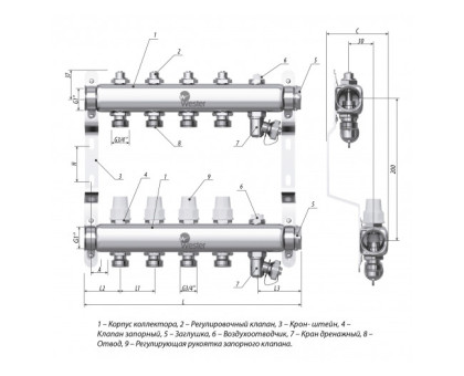 Коллектор нерж. Wester W903 1-3/4 в сборе на 11 выходов с 2 заглушками