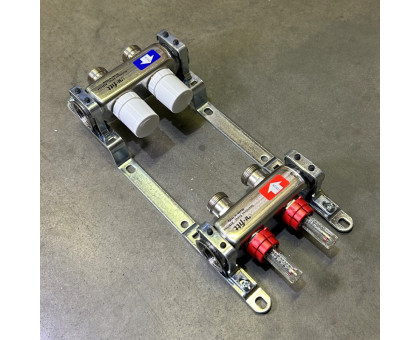 Коллекторная группа 1" Uni-Fitt 450Bнерж. сталь 2 выхода 3/4" с расходомерами и термостатическими вентилями без концевиков