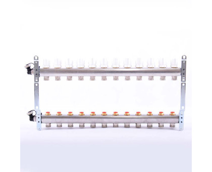 Коллекторная группа из нержавеющей стали с регулировочными и термостатическими вентилями UNI-FITT 1"x3/4"ЕК 12 выходов
