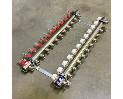 Коллекторная группа с расходомерами и термостатическими вентилями UNI-FITT серия I 1"x3/4"ЕК 12 выходов