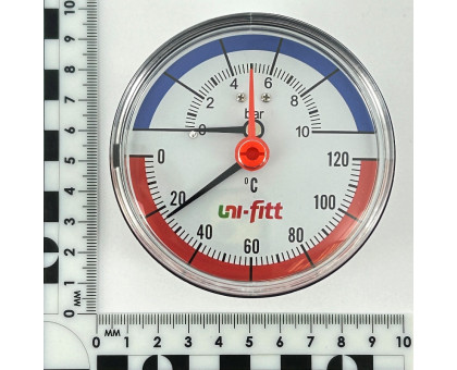 Термоманометр аксиальный 10 бар, 120 C, диаметр 80 мм, 1/2"Н