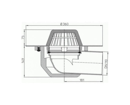 Кровельная воронка Hutterer & Lechner, горизонтальный выпуск, с ПП-фланцем, DN 110