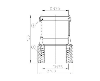 Переход Hutterer & Lechner с ПП DN 75 на чугун DN70