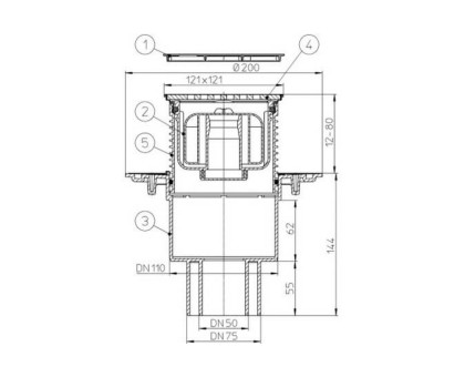 Трап Hutterer & Lechner с "сухим" сифоном, с решеткой HL3121, Клик-Клак, с вертикальным выпуском, DN 50/75