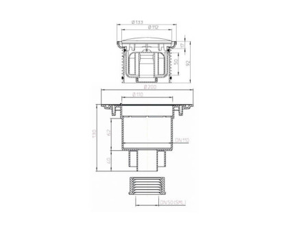 Трап Hutterer & Lechner вертикальный, с "сухим" сифоном, с выпуском под трубу SML, с круглой решеткой, DN 50