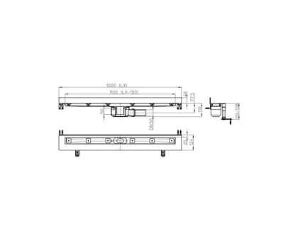Угловой душевой лоток Hutterer & Lechner с 2-мя сифонами без решётки, длина 1000 мм, DN 50