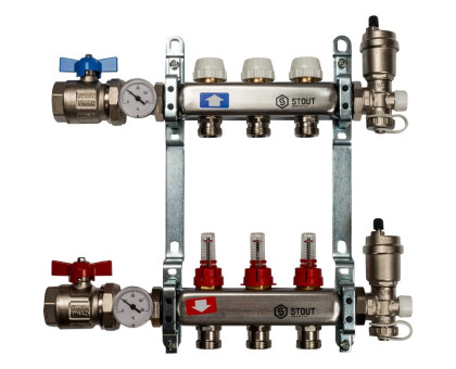 Коллектор из нержавеющей стали Stout в сборе с расходомерами 3 вых. (SMS-0907-000003)