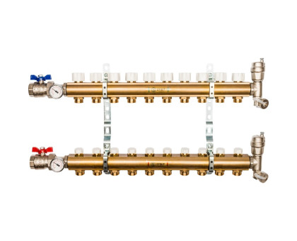 Распределительный коллектор Stout из латуни без расходомеров 10 вых. (SMB-0468-000010)
