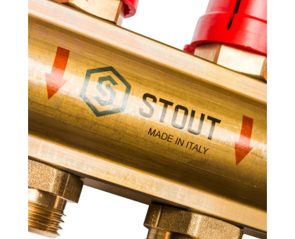 Распределительный коллектор Stout из латуни с расходомерами 10 вых. (SMB-0473-000010)