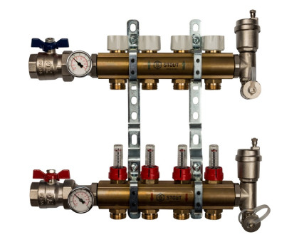 Распределительный коллектор Stout из латуни с расходомерами 4 вых. (SMB-0473-000004)